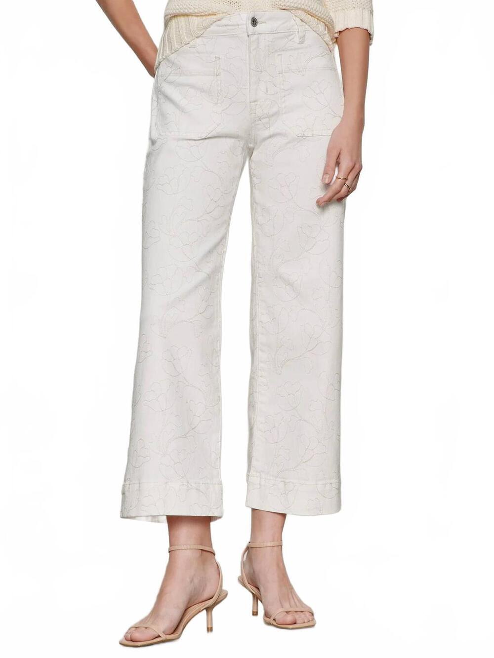 NEW SANCTUARY embroidered marine crop wide leg jeans in chalk